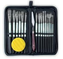 Без бренда «Коробка 50 шт.: Набор кистей для рисования в чехле, премиум набор (15 нейлоновых кистей, 1 мастихин) белые» в Новокузнецке