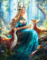 Прекрасная лесная нимфа с оленями