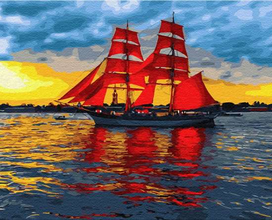 Картина по номерам 40x50 Корабль с алыми парусами в заливе