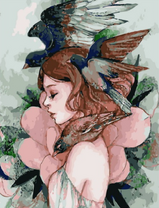 Без бренда «Девушка с большим цветком и птицы» в Новокузнецке в интернет-магазине  Без бренда «Девушка с большим цветком и птицы» в Новокузнецке