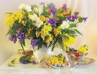 Без бренда «Букет из мимозы и колокольчиков в вазе» в Новокузнецке в интернет-магазине  Без бренда «Букет из мимозы и колокольчиков в вазе» в Новокузнецке