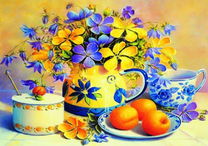 Милый букетик на столе с абрикосами