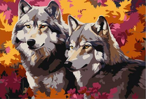 Два волка на цветном фоне