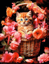 Без бренда «Рыжий котенок в корзине с цветами» в Новокузнецке