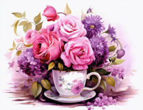 Нежные розы и фарфоровая чашка