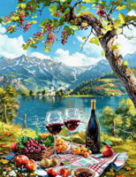 Без бренда «Винный натюрморт с бокалами, бутылкой вина, фруктами и ягодами» в Новокузнецке